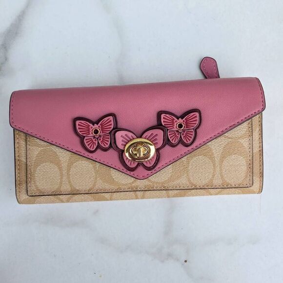 Coach Slim Envelope Wallet In Signature Canvas With Butterfly Appliques - Picture 2 of 9